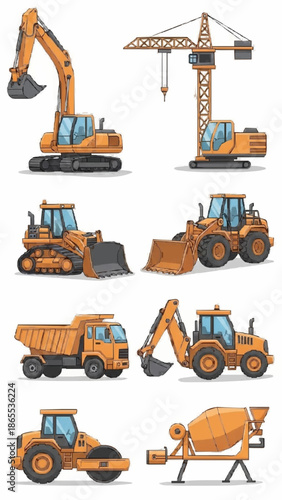Modern Heavy Equipment Vector Icon Set