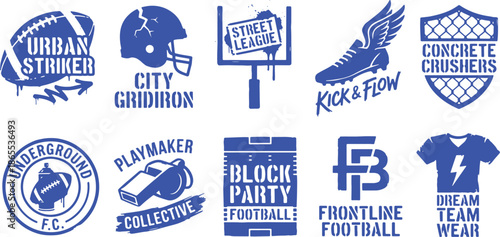 Football American gridiron league branding kit and icons - graphic, vector, shield, helmet, jersey