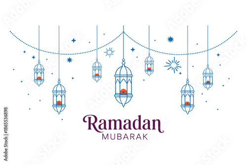 Ramadan Mubarak Islamic lanterns and stars lamp. Ramadan Mubarak design.