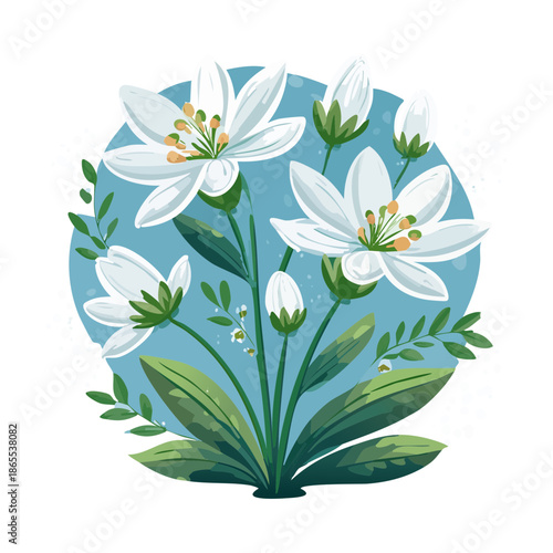 Beautiful white lily flower plant cluster in water for a vibrant and natural botanical nature illustration design