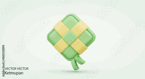 Charming 3D Rendered Ketupat Rice Cake, a Beloved Culinary Icon Representing Southeast Asian Cultural Traditions, Eid al-Fitr Festivities, and Community Gatherings