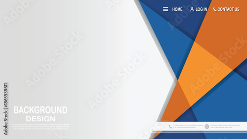 Blue and orange geometric background design with modern angular shapes for web layout