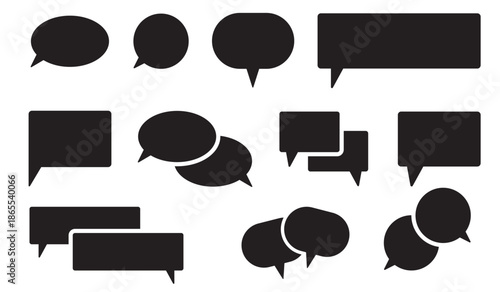 Black speech bubble icon set with chat and dialogue shapes