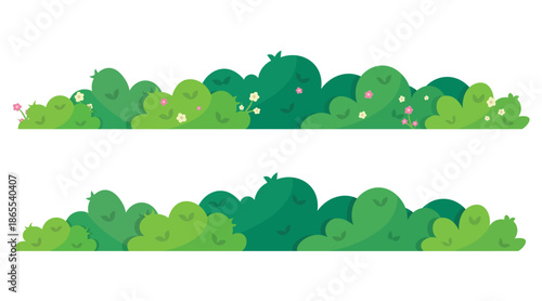 Green hedge and bush border illustration set for landscape background design