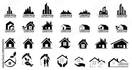 Real estate house logo and home icon set for property and construction branding