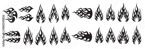 set of black flames on a white background