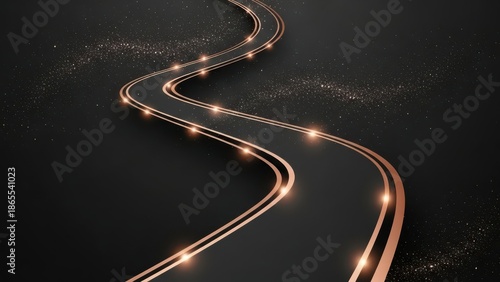Illuminated cosmic pathway. Winding road with glowing lights at night