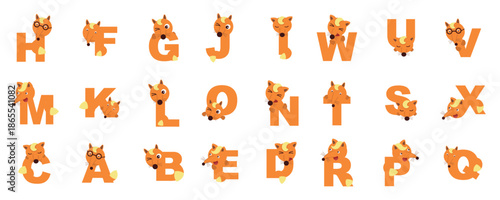 Alphabet a-z fox,vector