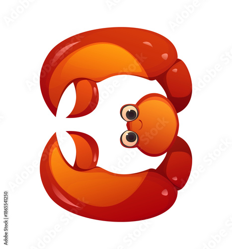 Pirates cartoon font or Caribbean corsairs typeface, vector number 3 Three. Funny crab character or underwater mollusk for pirate seafaring font or corsair sailing adventure typeface typography