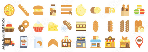 Bakery and baking related flat icon set
