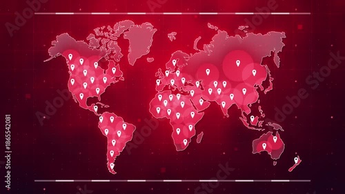Global World Map with Location Pins — Data Network and Tracking Concept