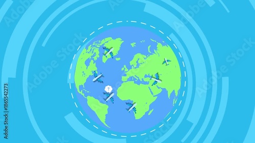 Animated Globe with Airplanes — Worldwide Travel and Aviation Concept