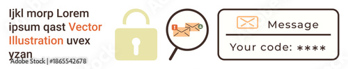 Cybersecurity, online safety, data protection, secure communication, privacy, information validation. Icons include a lock, magnifying glass email and secure code. Cybersecurity and online safety