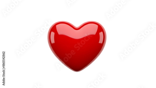 Glossy 3D Red Heart Icon Isolated on Transparent Background for Love and Valentine