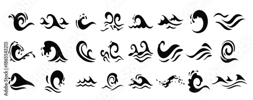 minimalistic black wave water icon design symbol 