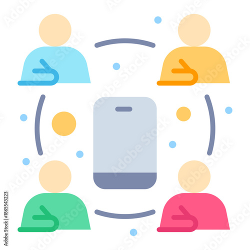 Connected Through Technology: Depicts a network of individuals connected via a digital device. Illustrating the power of modern technology in facilitating seamless communication and interaction.