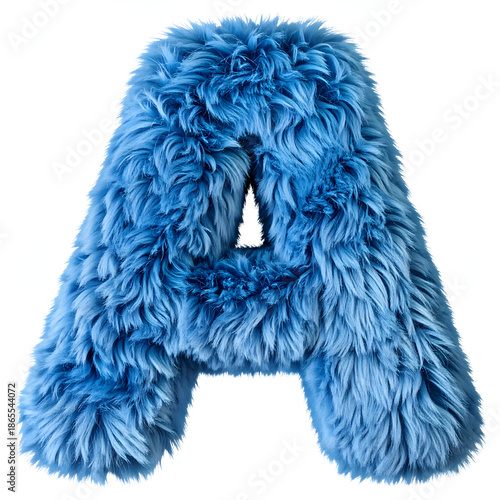 A bold blue furry letter A with soft texture and playful style, isolated on white background, perfect for creative typography, kids design, branding concepts, and fun visual projects.