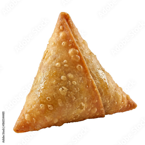Single Golden Fried Samosa Pastry on White Background