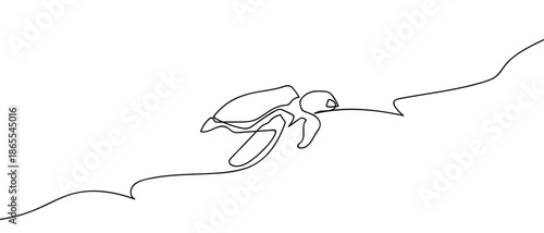 A single continuous line sea turtle, marine animal. line art Vector drawing style on a transparent background Editable stroke.