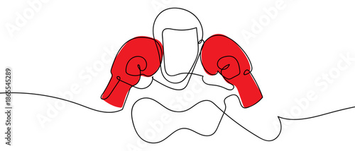 A single, continuous line of art shows the boxer assuming a defensive stance. line art Vector drawing style on a transparent background Editable stroke.