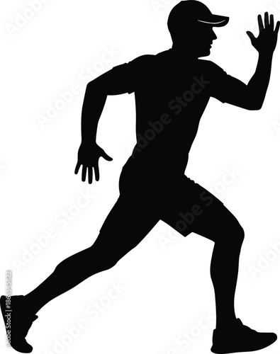 Running man silhouette illustration athletic male sprinter motion fitness action isolated black vector art for sports marketing branding design