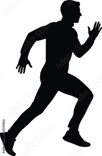 Running man silhouette illustration athletic male sprinting dynamic fitness motion isolated black vector art for sports marketing branding design