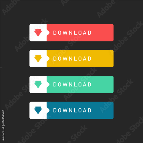 Flat Download Button Set with Color Variations for Web Interface