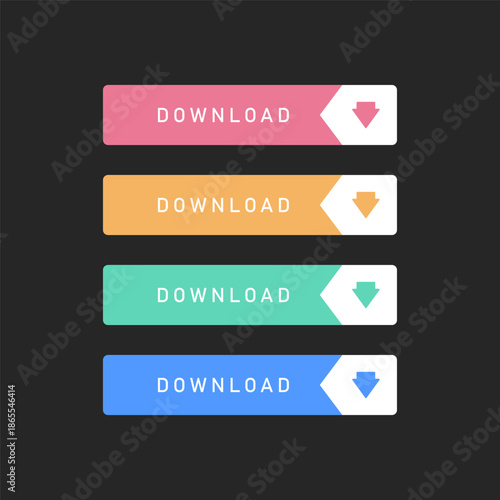 Flat Download Button Set with Arrow Labels for Web and App Design