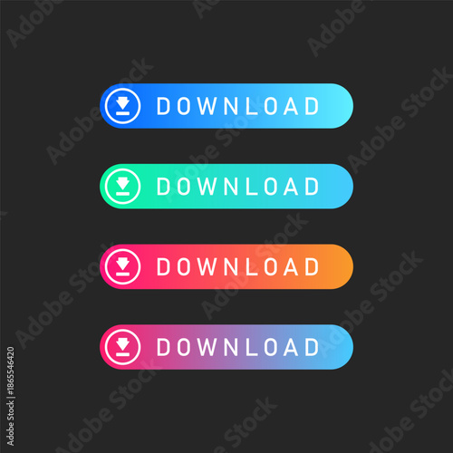 Modern Gradient Download Button Set for User Interface Design
