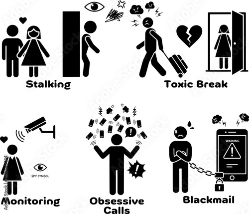 Toxic Relationship Dynamics and Obsessive Behavior Icon Set