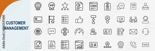 customer management line icons collection, minimal vector illustration design