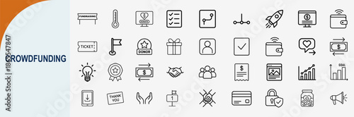 crowdfunding finance line icons set, minimal vector illustration design