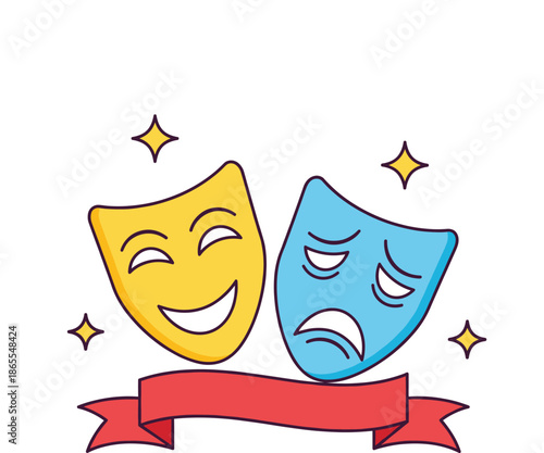 Comedy and Tragedy Theater Drama Masks Vector IllustrationComedy and Tragedy Theater Drama Masks Vector Illustration