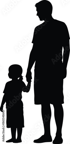 Father holding little son hand silhouette illustration symbolizing parenting love care protection family bond trust childhood guidance relationship