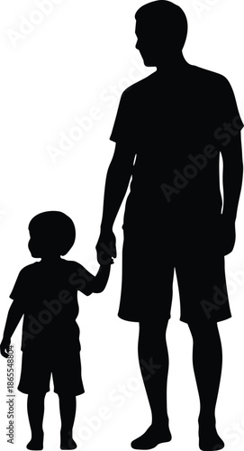Father holding little son hand silhouette illustration symbolizing parenting love care protection family bond trust childhood guidance relationship