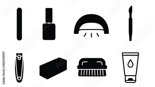 A collection of various beauty and grooming tools on a white background