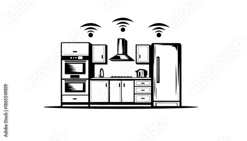 A modern kitchen with smart appliances and Wi-Fi connectivity