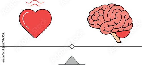 Balance Between Heart and Brain Concept Vector IllustrationBalance Between Heart and Brain Concept Vector Illustration
