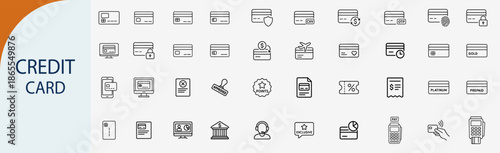 credit card line icons collection, minimal vector illustration design