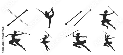 baton twirling monogram illustration silhouette baton
