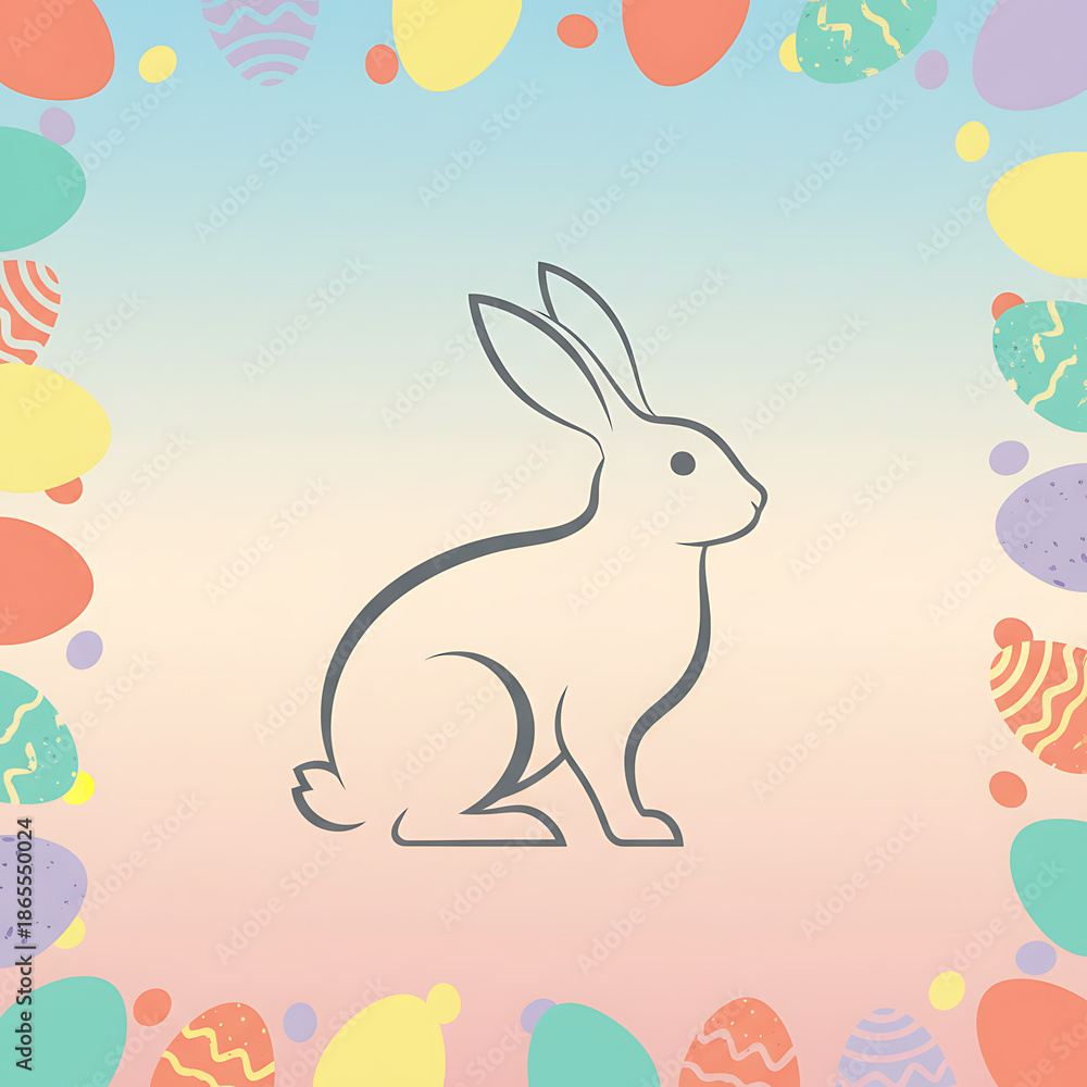 Obraz premium Minimalist Easter Rabbit Silhouette with Colorful Egg Border, Modern Holiday Symbol Art, Gradient Background