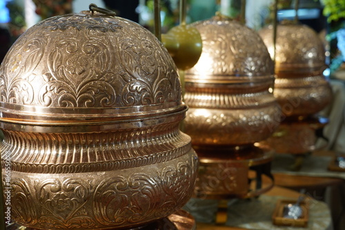 Traditional Carved Copper Chafing Dishes for Luxury Wedding Catering