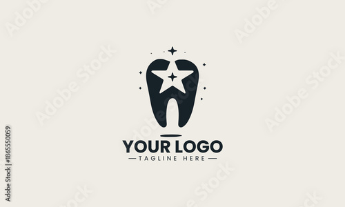Shiny dental tooth icon with central star represents professional dentistry excellence bright and clean