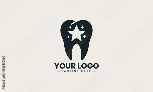 Shiny dental tooth icon with central star represents professional dentistry excellence bright and clean