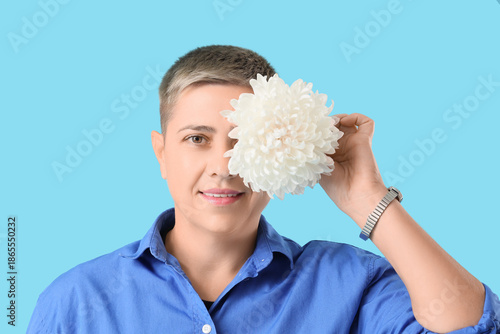 Young woman with short hair...
