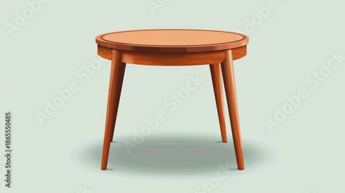 Wooden table with round top and four legs against a pale background