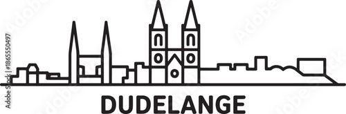 Dudelange Luxembourg vector outline skyline illustration featuring ancient churches and medieval fortification walls