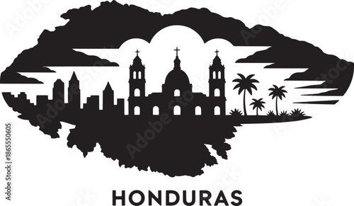 Honduras country map and city skyline silhouette vector illustration travel background design concept