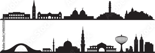 Kuwait city black silhouettes of famous landmarks and modern architecture on transparent background