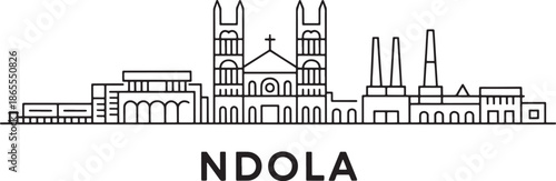 Ndola zambia city skyline with world famous landmarks detailed silhouette linear